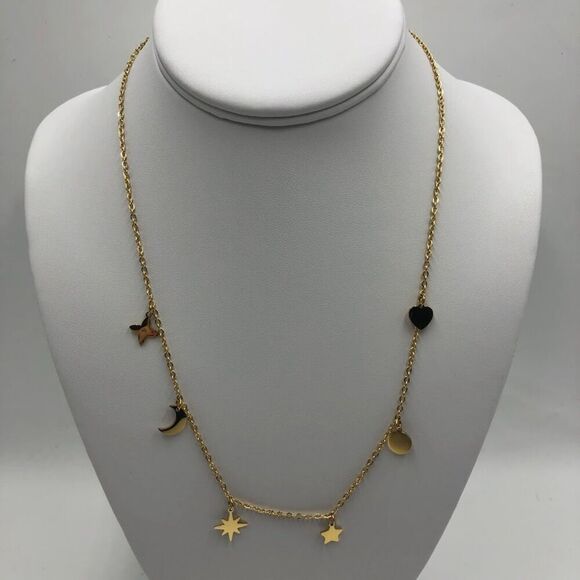 18K Gold Plated Moons Stars Stainless Steel Women's Necklace Hypoallergenic - Picture 4 of 9
